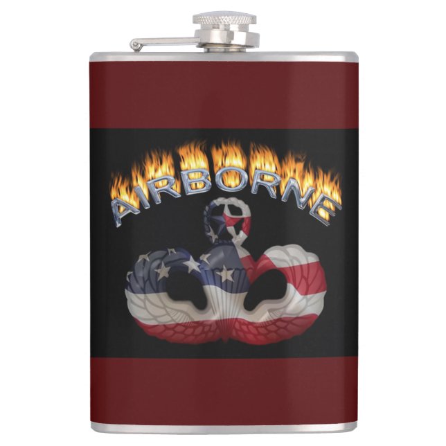 American Flag Airborne Wings Hip Flask (Front)