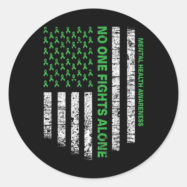 American Flag Alone Mental Health Awareness Nobody Classic Round Sticker (Front)