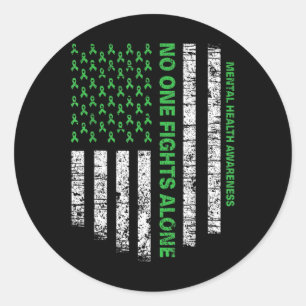 American Flag Alone Mental Health Awareness Nobody Classic Round Sticker