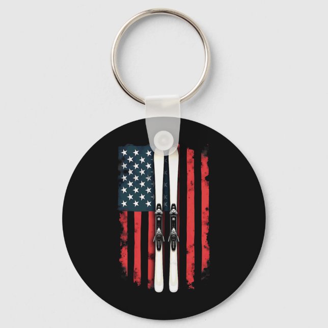 American Flag Alpine Skiing Skier 1  Key Ring (Front)