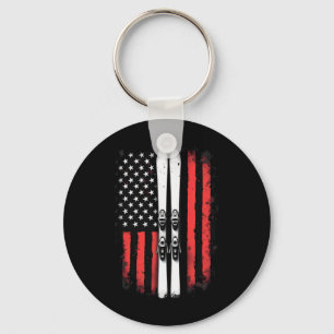 American Flag Alpine Skiing Skier _1 Key Ring