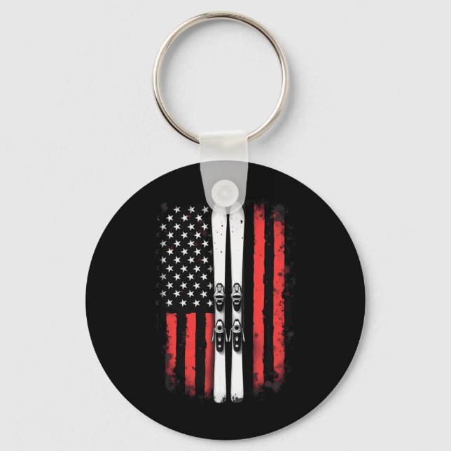 American Flag Alpine Skiing Skier _1  Key Ring (Front)