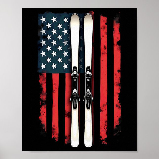 American Flag Alpine Skiing Skier 1  Poster (Front)