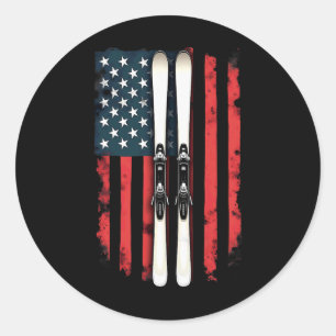 American Flag Alpine Skiing Skier _2  Classic Round Sticker