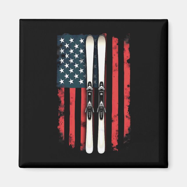 American Flag Alpine Skiing Skier _2  Magnet (Front)