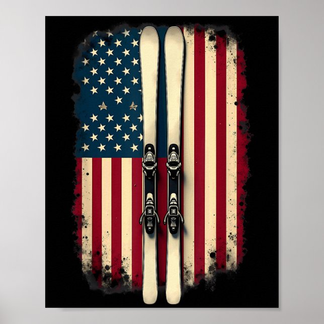American Flag Alpine Skiing Skier _2  Poster (Front)