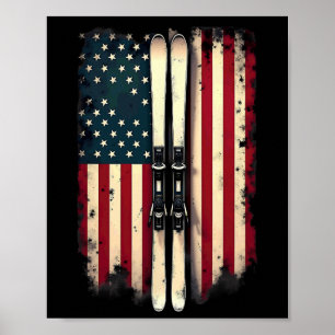 American Flag Alpine Skiing Skier 2 Poster