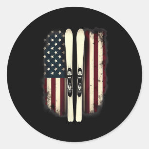 American Flag Alpine Skiing Skier _4  Classic Round Sticker