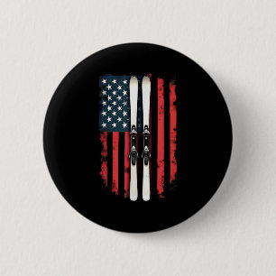 American Flag Alpine Skiing Skier _6 6 Cm Round Badge