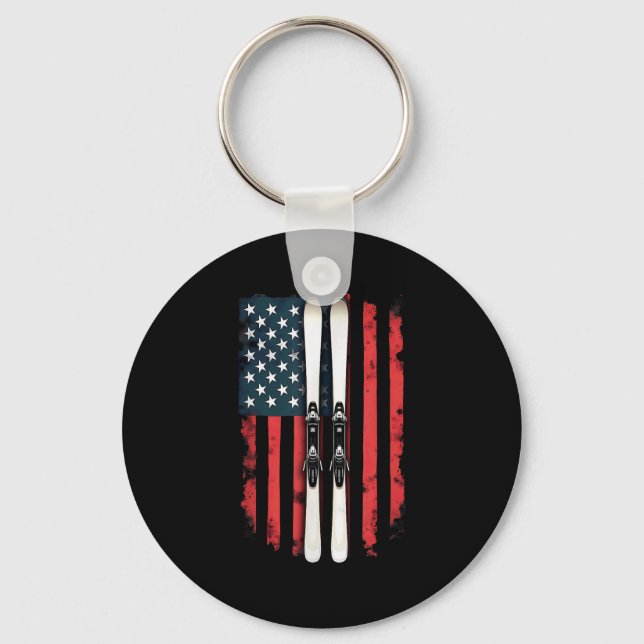 American Flag Alpine Skiing Skier _6  Key Ring (Front)