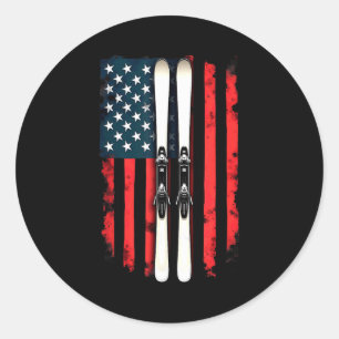 American flag alpine skiing skier American flag al Classic Round Sticker