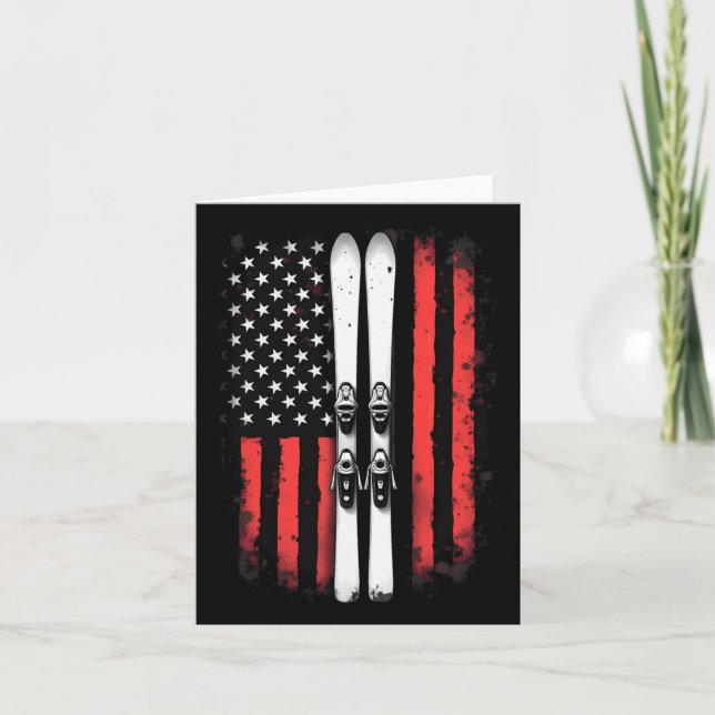 American Flag Alpine Skiing Skier  Card (Front)