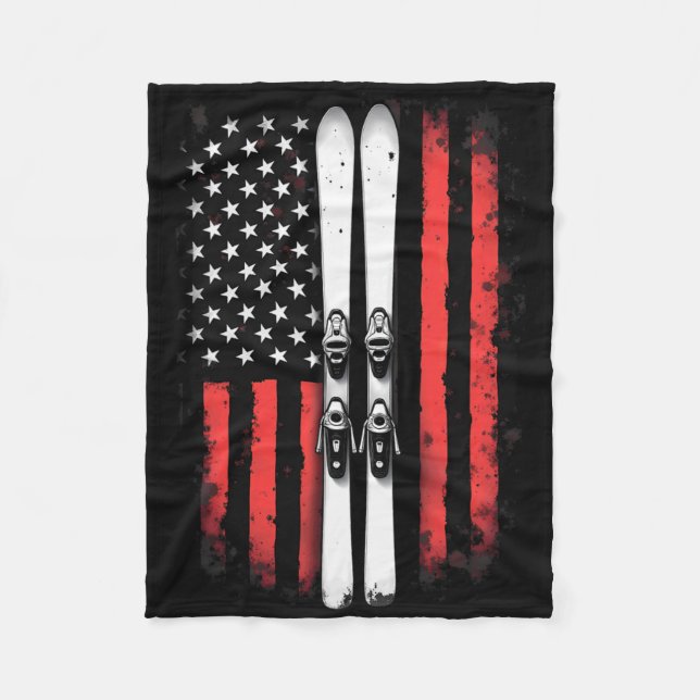 American Flag Alpine Skiing Skier  Fleece Blanket (Front)