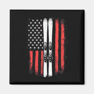 American Flag Alpine Skiing Skier Magnet