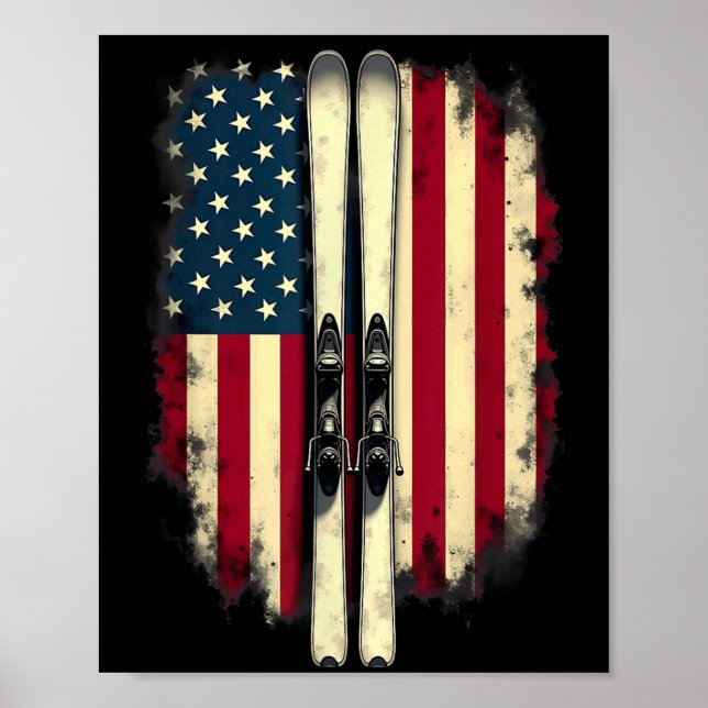 American Flag Alpine Skiing Skier  Poster (Front)