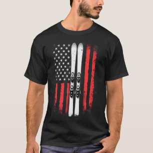 American Flag Alpine Skiing Skier  T-Shirt