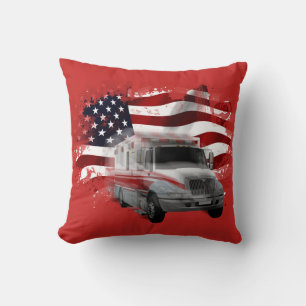 American Flag Ambulance EMT Paramedic Responders Cushion