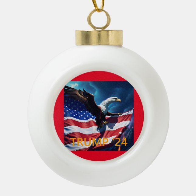 American Flag American Eagle TRUMP 2024 Ceramic Ball Christmas Ornament (Front)