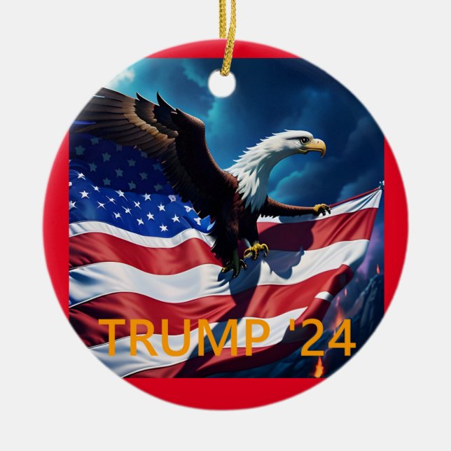 American Flag American Eagle TRUMP 2024 Ceramic Tree Decoration (Front)