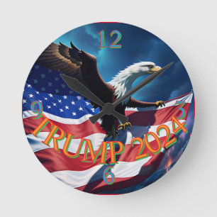 American Flag American Eagle TRUMP 2024 Round Clock