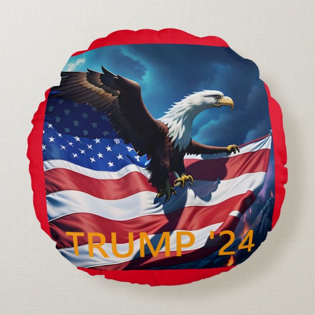 American Flag American Eagle TRUMP 2024 Round Cushion (Front)