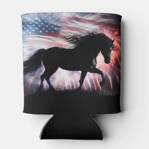 American Flag and Beautiful Horse Country Western Can Cooler