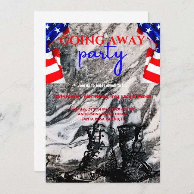 American Flag and Boots Going Away Party| Military Invitation (Front/Back)