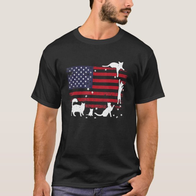 American Flag And Cats Fun Naughty Cats Playing 4t T-Shirt (Front)