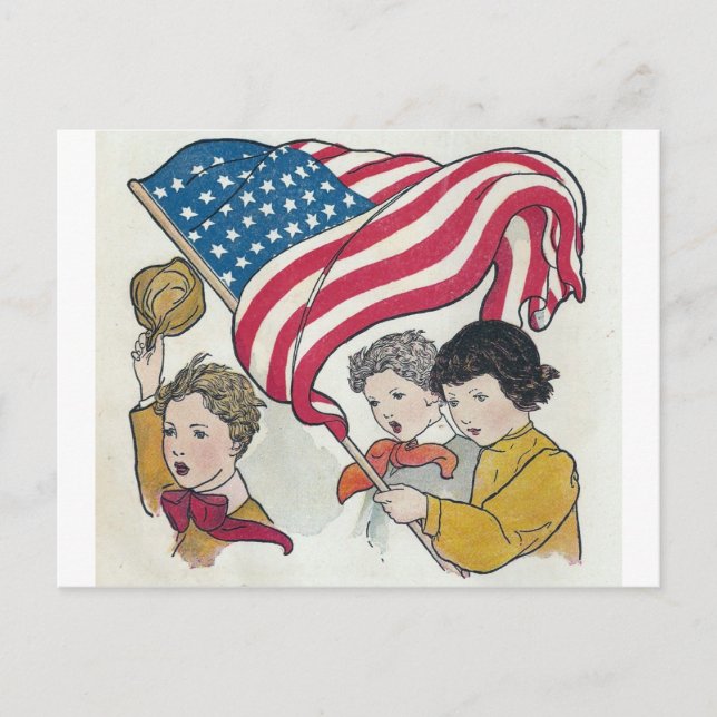 American Flag and Children Postcard (Front)
