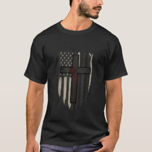 American Flag and Cross  Patriotic Christian Faith T-Shirt