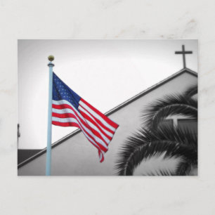 American Flag and Crucifix Postcard