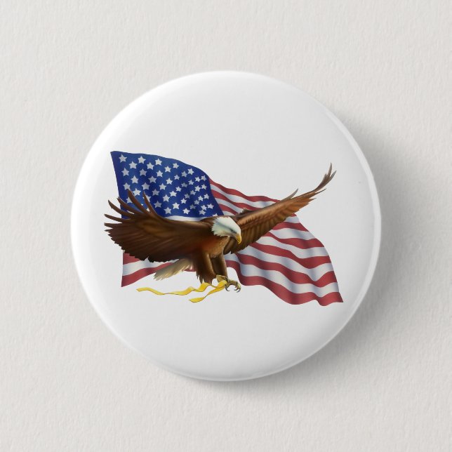 American Flag and Eagle 6 Cm Round Badge (Front)