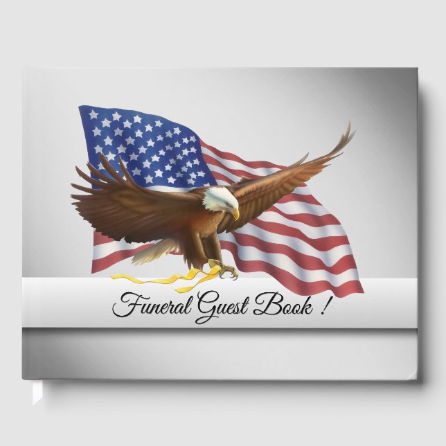 American Flag and Eagle Funeral  Guest Book (Front)