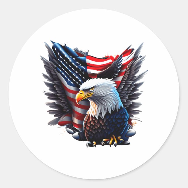 American Flag And Eagle Graphic Classic Round Sticker (Front)