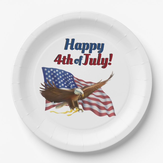 American Flag and Eagle July 4th Paper Plate (Front)