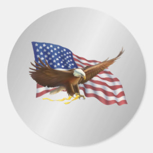 American Flag and Eagle Silver Classic Round Sticker