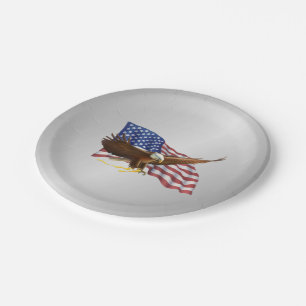 American Flag and Eagle Silver Paper Plate