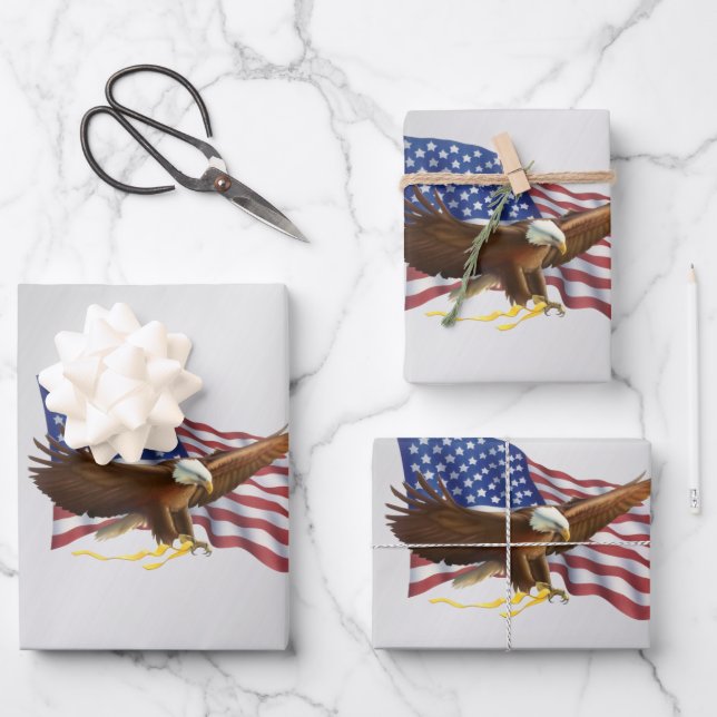 American Flag and Eagle Silver Wrapping Paper Sheet (Front)