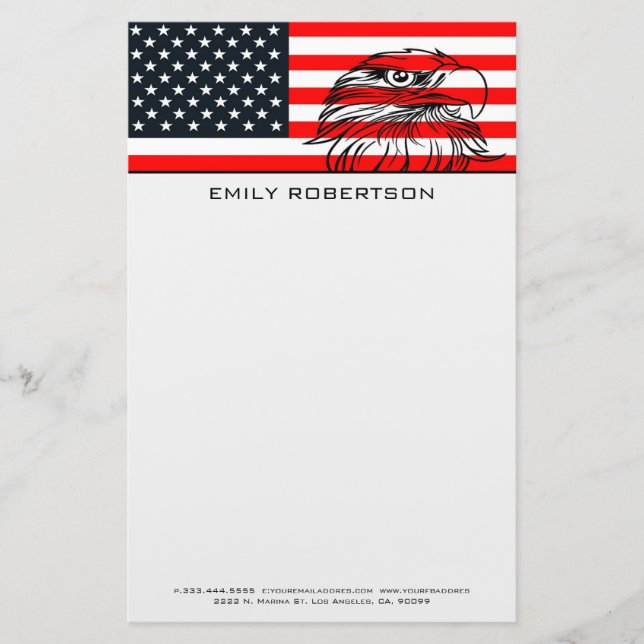 American Flag And Eagle Stationery (Front)