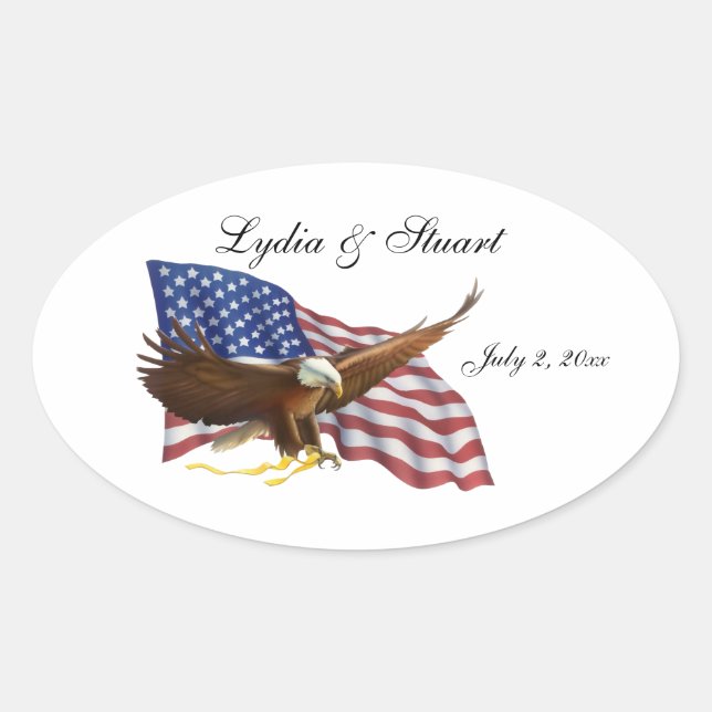 American Flag and Eagle Wedding Oval Sticker (Front)