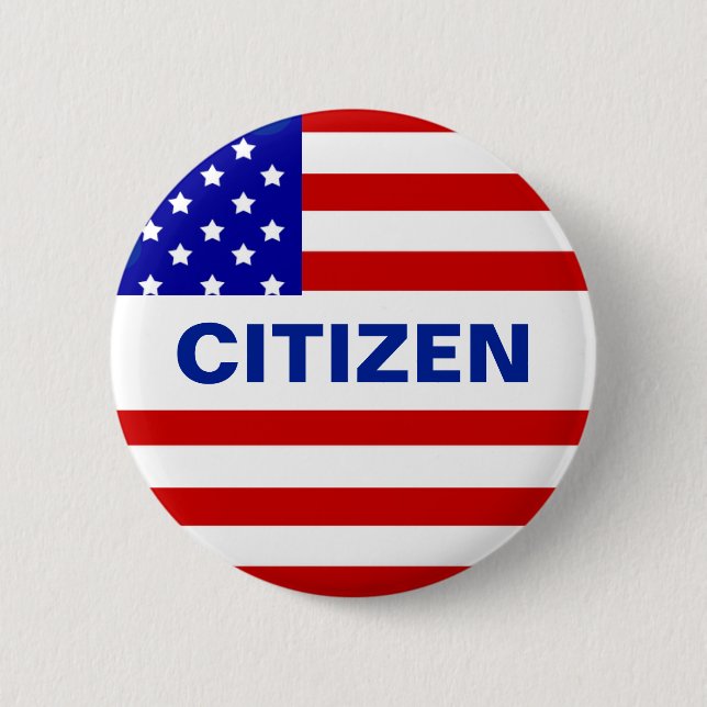 American flag and editable citizen text 6 cm round badge (Front)