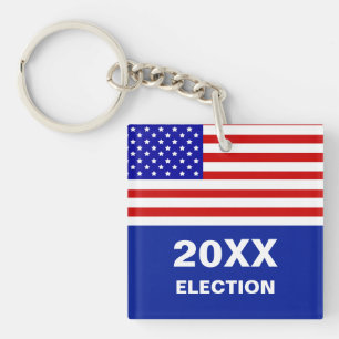 American flag and election on blue keychain