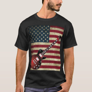 American Flag and Electric Guitar - Red T-Shirt