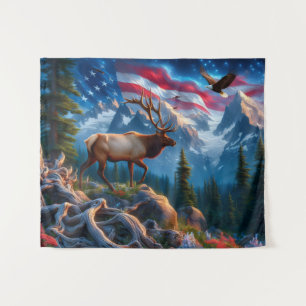 American Flag and Elk Tapestry