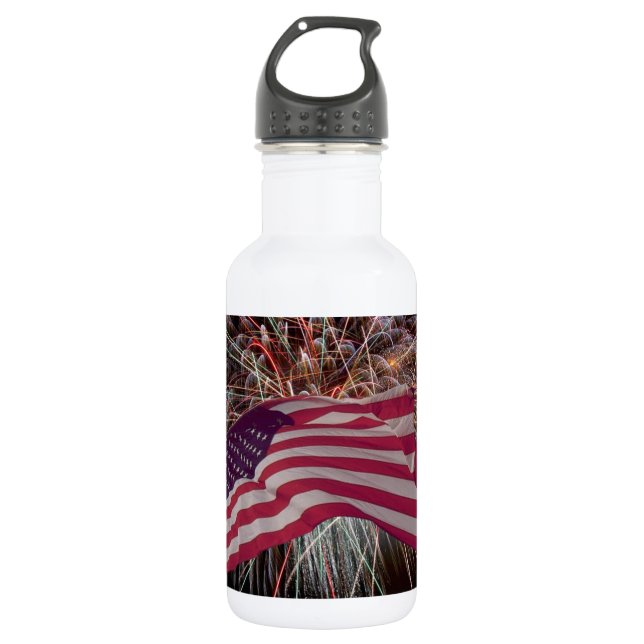 American Flag and Fireworks 532 Ml Water Bottle (Front)