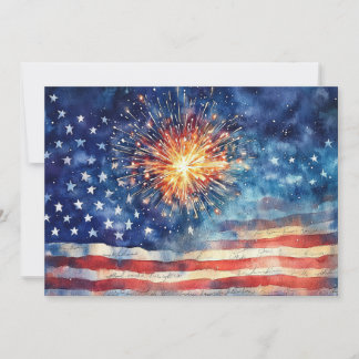American flag and fireworks and U.S. Pledge. Holiday Card
