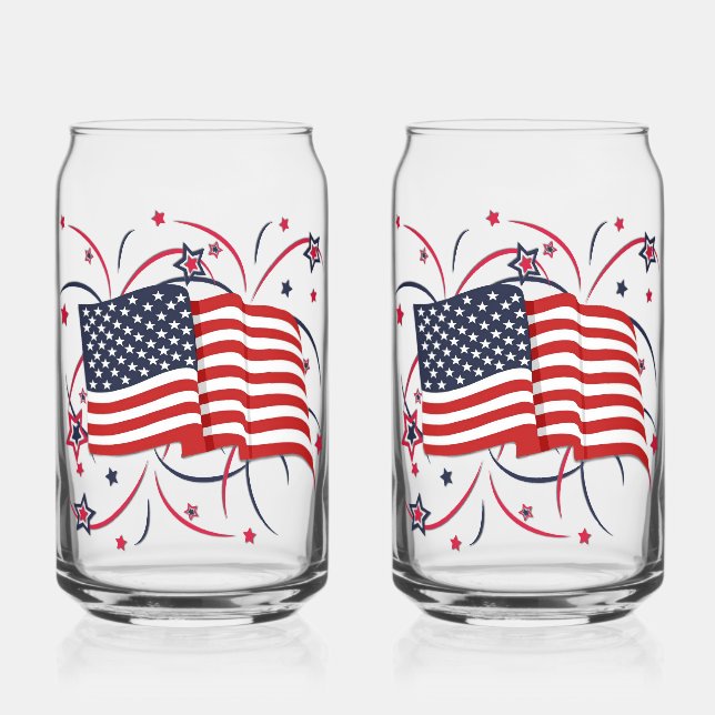 American Flag and Fireworks Can Glass (Front)