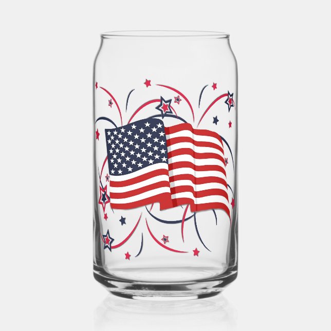 American Flag and Fireworks Can Glass (Front)