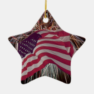 American Flag and Fireworks Ceramic Tree Decoration