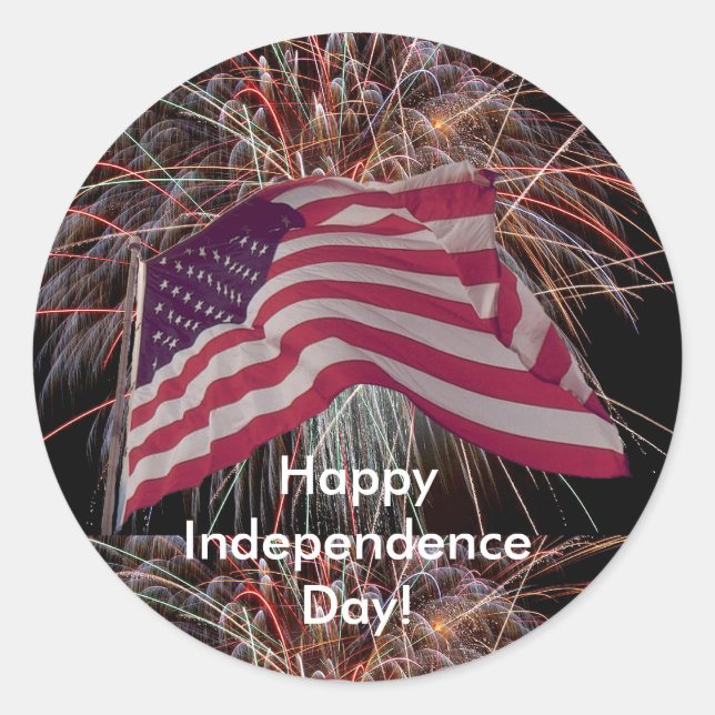 American Flag and Fireworks Classic Round Sticker (Front)